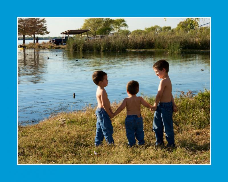 Environmental Portrait, 3 little boys, brothers, at the lake