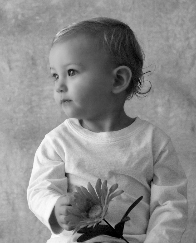 Gorgeous 1 year old baby boy image in black and white